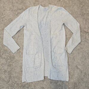 Old Navy Open Front Long Light Grey Oatmeal color Confetti Heathered Cardigan